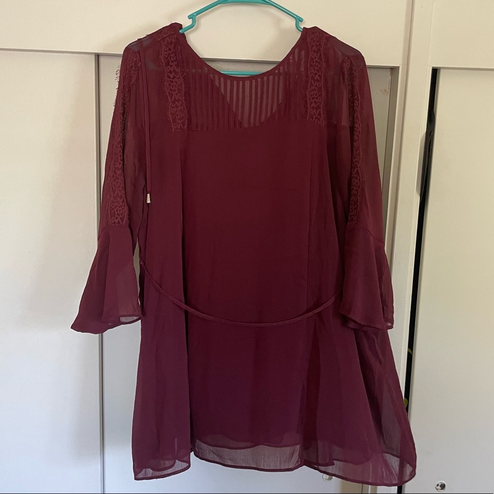 Jessica Simpson motherhood blouse. Wine red color, flowy, true to size, sheer